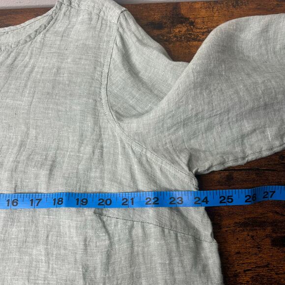 Tahari Women's 1X 100% Linen Tunic Top Sage Green Roll Tab Sleeve Lightweight - Picture 8 of 9